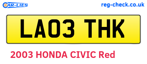 LA03THK are the vehicle registration plates.