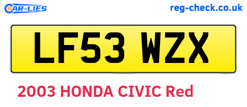 LF53WZX are the vehicle registration plates.