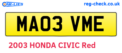 MA03VME are the vehicle registration plates.