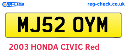 MJ52OYM are the vehicle registration plates.