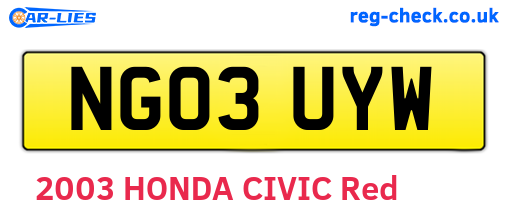 NG03UYW are the vehicle registration plates.