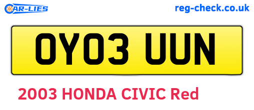 OY03UUN are the vehicle registration plates.