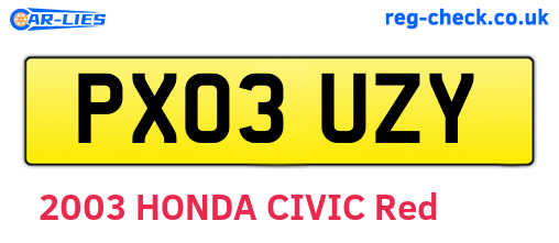 PX03UZY are the vehicle registration plates.