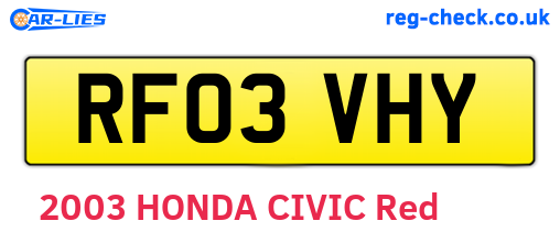 RF03VHY are the vehicle registration plates.