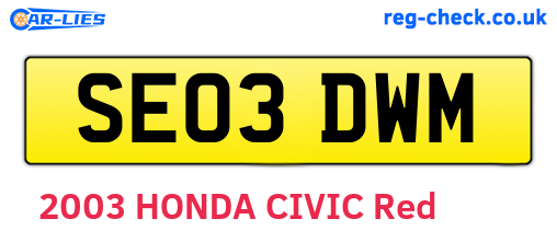 SE03DWM are the vehicle registration plates.