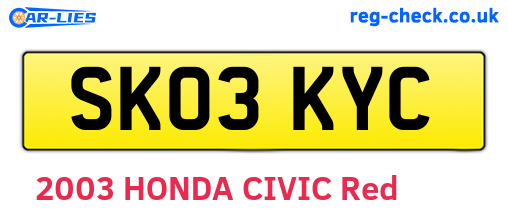SK03KYC are the vehicle registration plates.