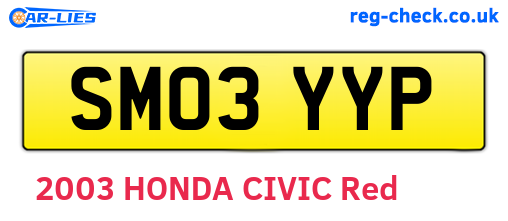 SM03YYP are the vehicle registration plates.