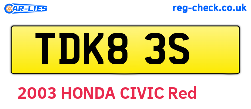 TDK83S are the vehicle registration plates.