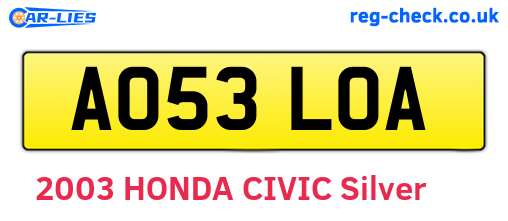 AO53LOA are the vehicle registration plates.