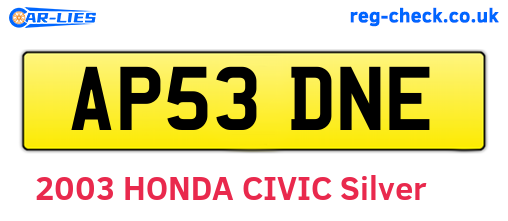 AP53DNE are the vehicle registration plates.