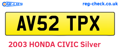 AV52TPX are the vehicle registration plates.