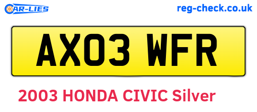 AX03WFR are the vehicle registration plates.