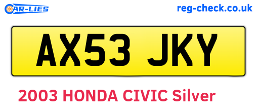 AX53JKY are the vehicle registration plates.