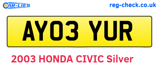 AY03YUR are the vehicle registration plates.