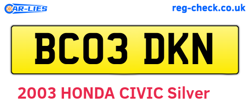 BC03DKN are the vehicle registration plates.