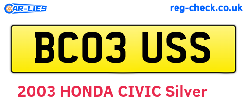 BC03USS are the vehicle registration plates.
