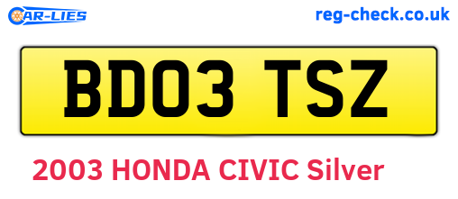 BD03TSZ are the vehicle registration plates.