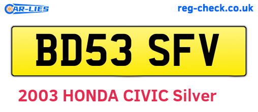 BD53SFV are the vehicle registration plates.