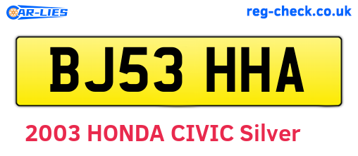 BJ53HHA are the vehicle registration plates.