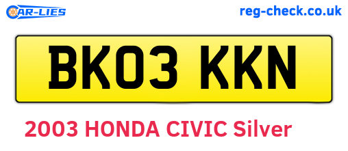 BK03KKN are the vehicle registration plates.