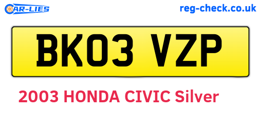 BK03VZP are the vehicle registration plates.