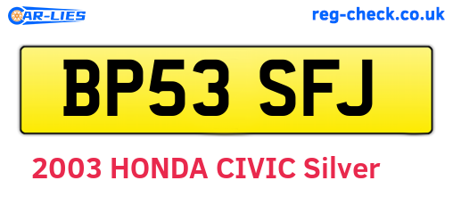 BP53SFJ are the vehicle registration plates.