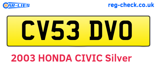 CV53DVO are the vehicle registration plates.