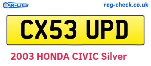 CX53UPD are the vehicle registration plates.