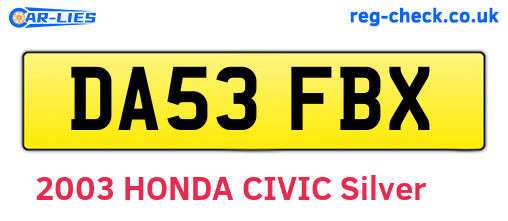 DA53FBX are the vehicle registration plates.