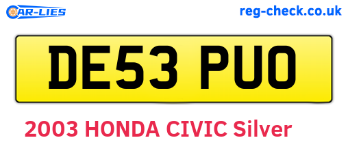 DE53PUO are the vehicle registration plates.