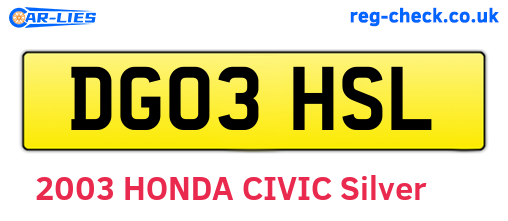DG03HSL are the vehicle registration plates.