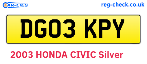 DG03KPY are the vehicle registration plates.