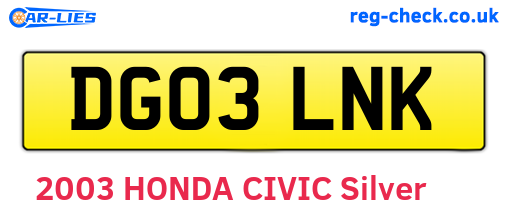 DG03LNK are the vehicle registration plates.