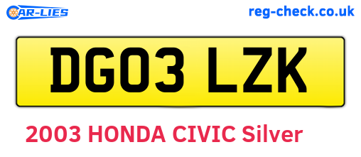 DG03LZK are the vehicle registration plates.