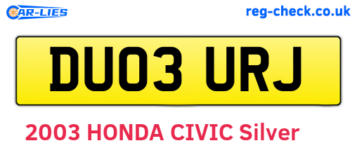 DU03URJ are the vehicle registration plates.