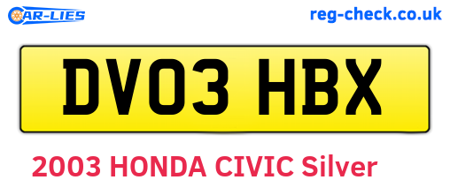 DV03HBX are the vehicle registration plates.