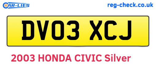 DV03XCJ are the vehicle registration plates.