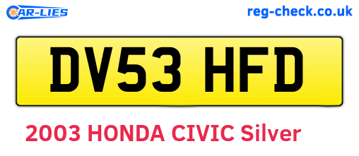 DV53HFD are the vehicle registration plates.