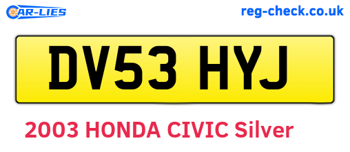 DV53HYJ are the vehicle registration plates.