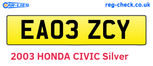 EA03ZCY are the vehicle registration plates.