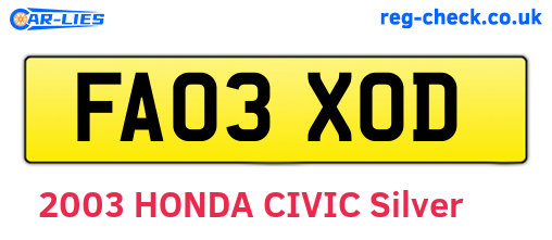 FA03XOD are the vehicle registration plates.