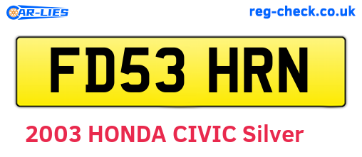 FD53HRN are the vehicle registration plates.