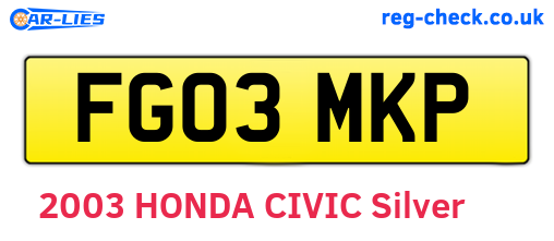 FG03MKP are the vehicle registration plates.
