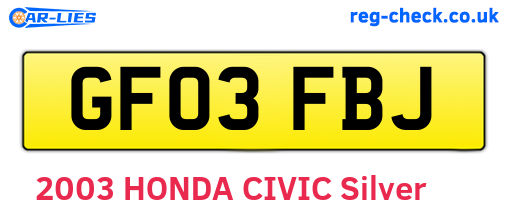 GF03FBJ are the vehicle registration plates.