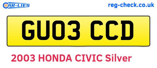 GU03CCD are the vehicle registration plates.