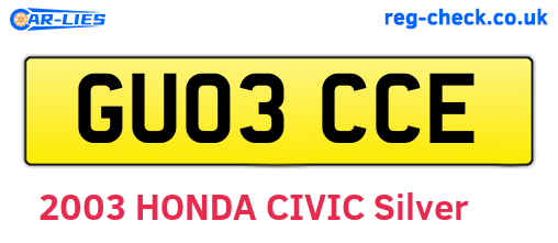 GU03CCE are the vehicle registration plates.
