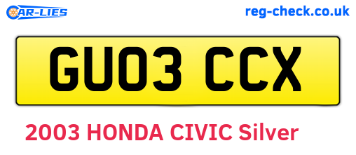 GU03CCX are the vehicle registration plates.