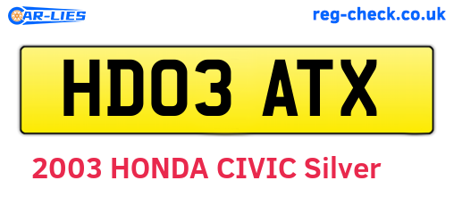 HD03ATX are the vehicle registration plates.