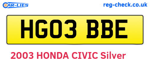 HG03BBE are the vehicle registration plates.