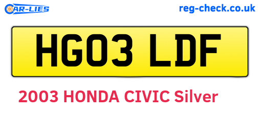 HG03LDF are the vehicle registration plates.
